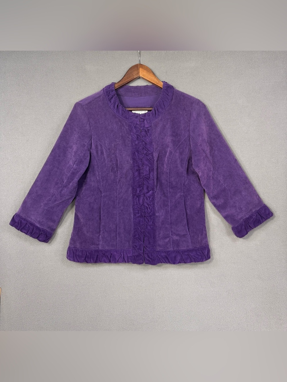 Vintage Y2K LAL Live a Little Purple Ruffle-Trim Corduroy 3/4 Sleeve Jackets, S